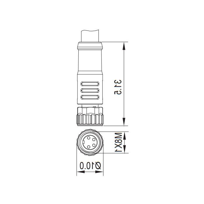 M8 4Pin，母头直型、单端预铸PUR柔性电缆、黑色护套、63S401-XXX