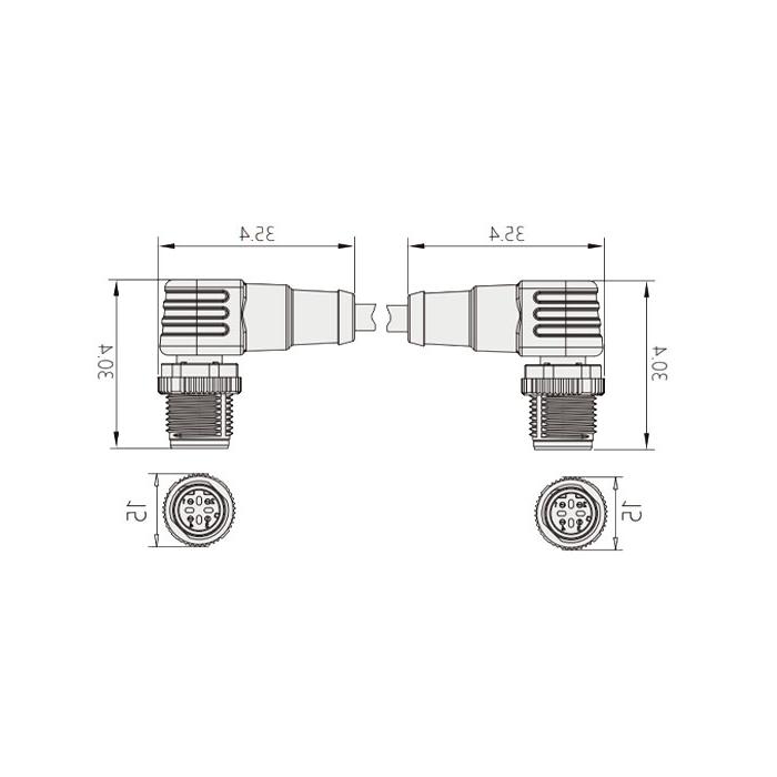 M12 4Pin D-coded、公头90°转公头90°、双端预铸PUR柔性电缆、带屏蔽、绿色护套、0C4491-XXX